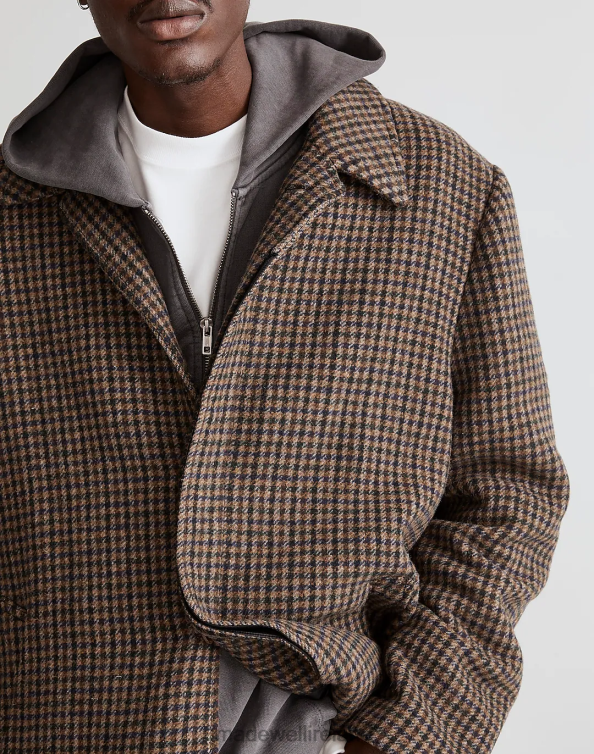 Clothing Brown Check Plaid 6266T108 Madewell Houndstooth Topcoat in Italian Fabric Men