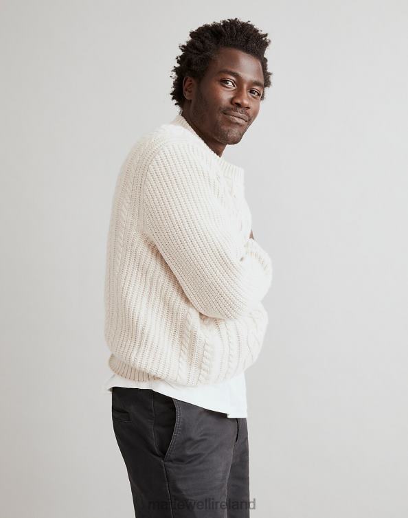 Clothing Heather Light Sand 6266T334 Madewell Cabled Crewneck Sweater Men