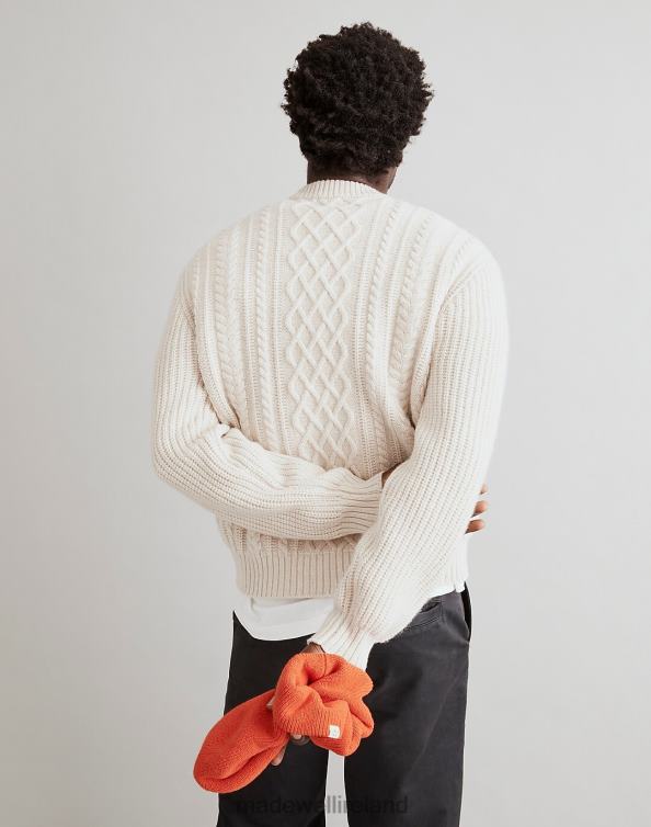 Clothing Heather Light Sand 6266T334 Madewell Cabled Crewneck Sweater Men