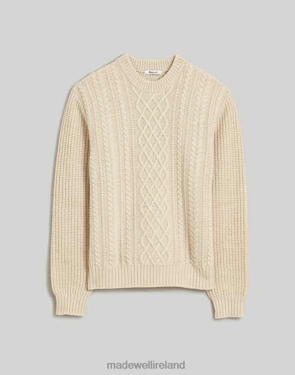Clothing Heather Light Sand 6266T334 Madewell Cabled Crewneck Sweater Men