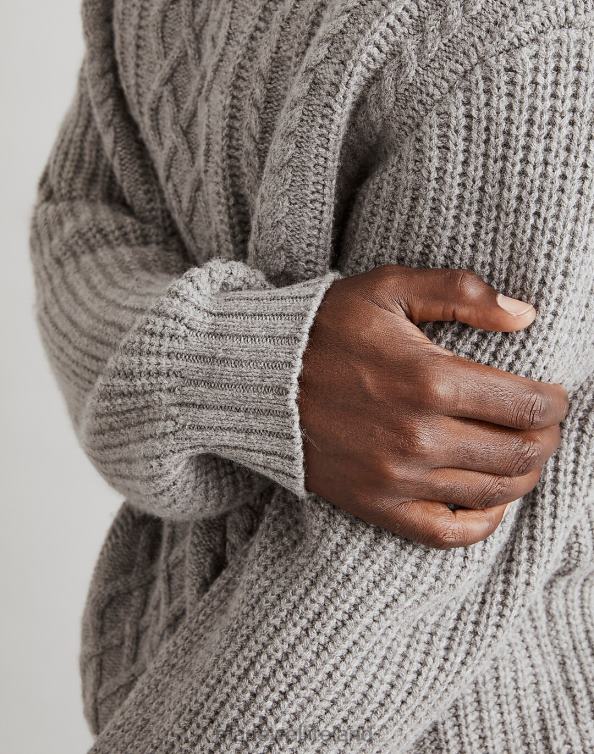 Clothing Hthr Grey 6266T333 Madewell Cabled Crewneck Sweater Men