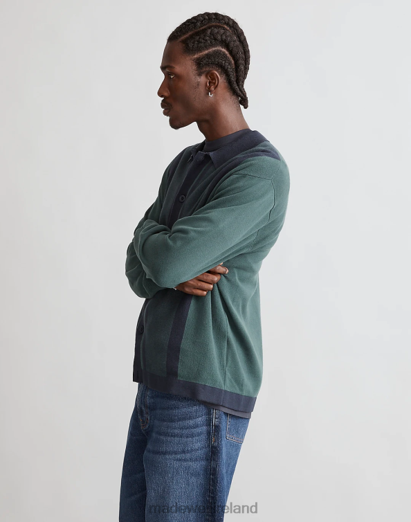 Clothing Midnight Green 6266T229 Madewell Button-Up Long-Sleeve Sweater Polo Men