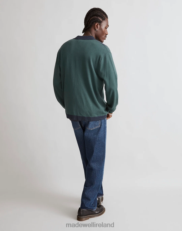 Clothing Midnight Green 6266T229 Madewell Button-Up Long-Sleeve Sweater Polo Men