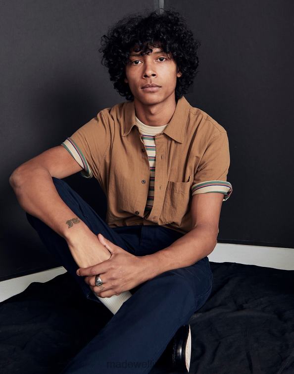 Clothing Burled Wood 6266T268 Madewell Crinkle Cotton Perfect Short-Sleeve Shirt Men