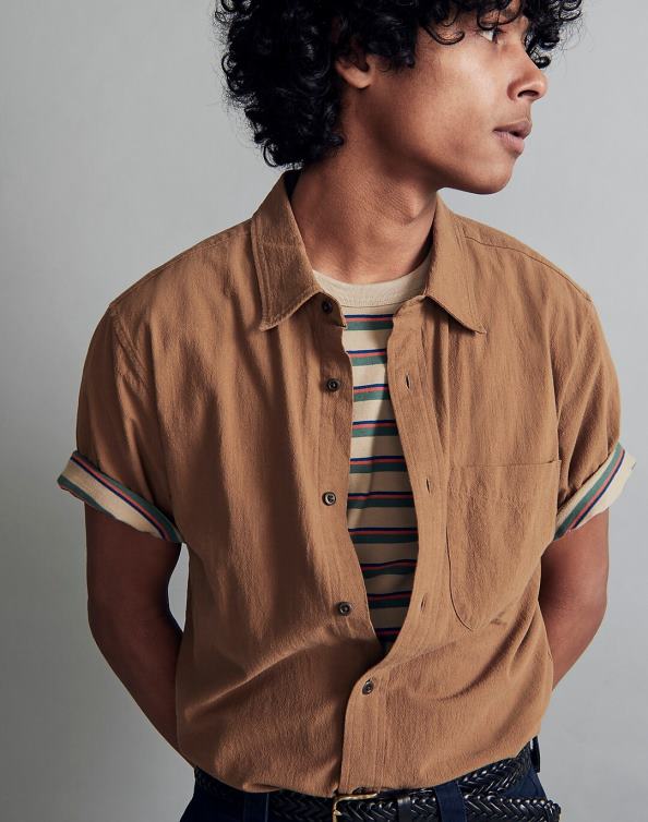 Clothing Burled Wood 6266T268 Madewell Crinkle Cotton Perfect Short-Sleeve Shirt Men