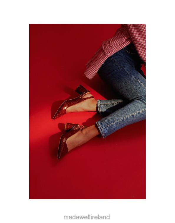 Footwear Cognac 6266T1517 Madewell Ma'am Shoes Croc Embossed Leather Stacey Slingback Heels Women